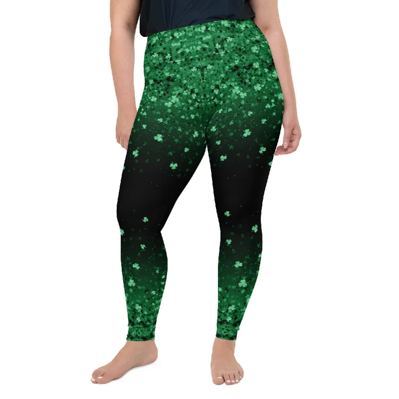 St. Patrick's Day Glitter Print Plus Size Leggings Vacation