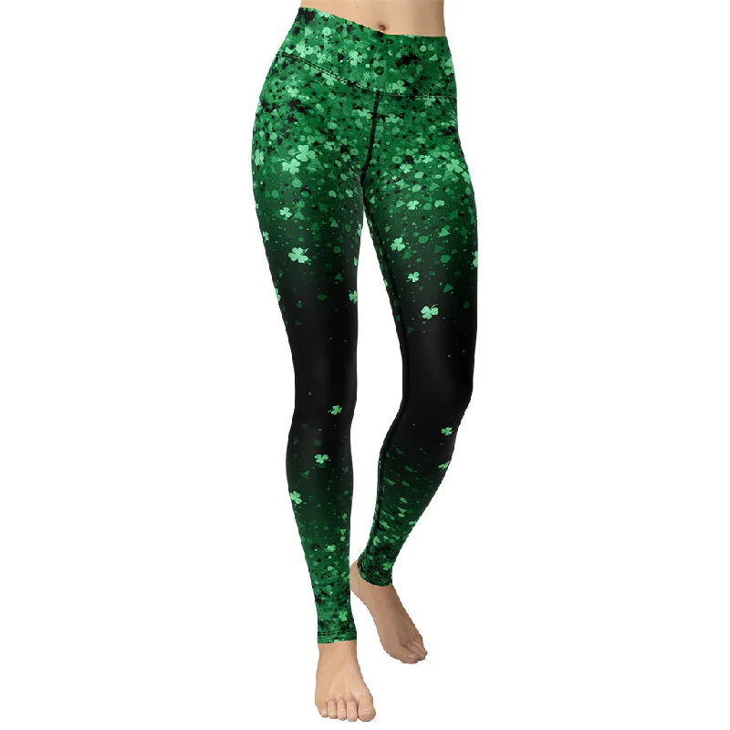 St. Patrick's Day Glitter Print Yoga Leggings Contemporary 