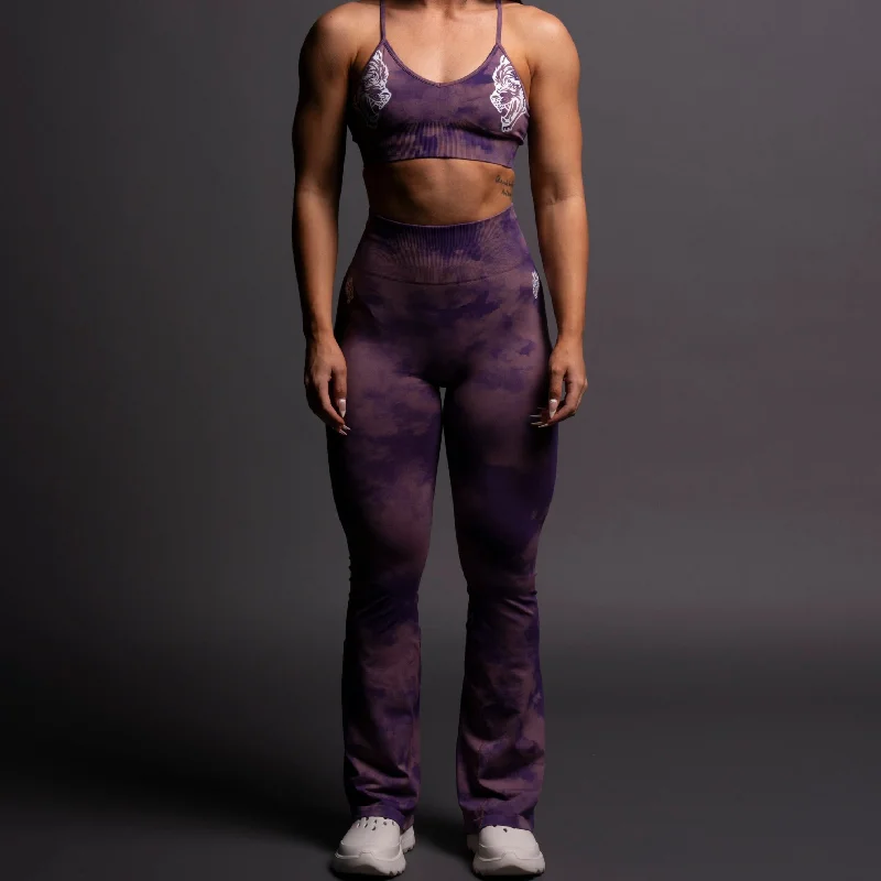 Dual Wolf "Everson Seamless" Gracie Flare Scrunch Leggings in Purple Sky Trendy Women's 