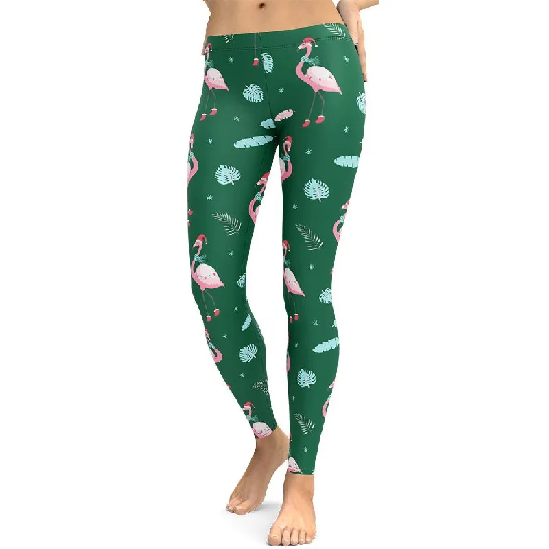 Christmassy Flamingos Leggings Luxurious Women's High -  end