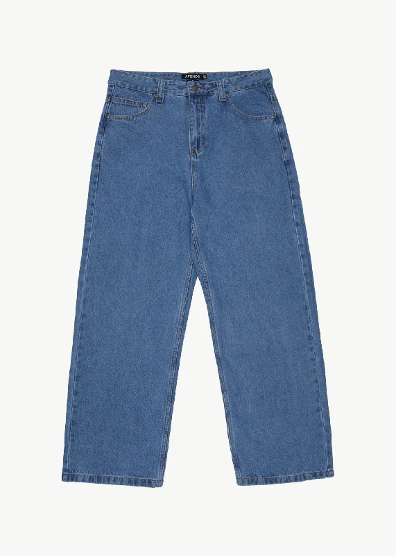 AFENDS Mens Pablo - Denim Baggy Fit Jean - Worn Blue Bold Women's Animal Print