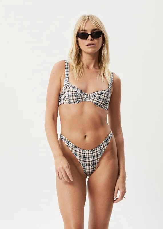 AFENDS Womens Check Out - Check Bikini Top - Moonbeam Check Refined Women's Velvet