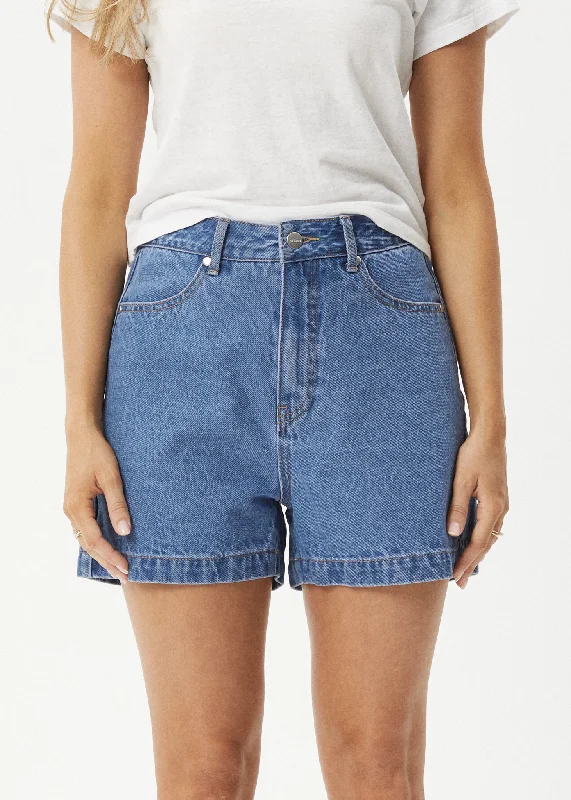 AFENDS Womens Seventy Threes - Denim Shorts - Worn Blue Refined Women's Velvet