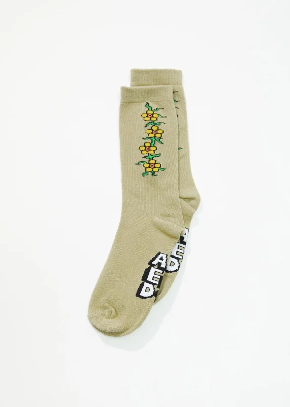 AFENDS Unisex Flowerbed - Crew Socks - Cement Refined Women's Hand - crafted