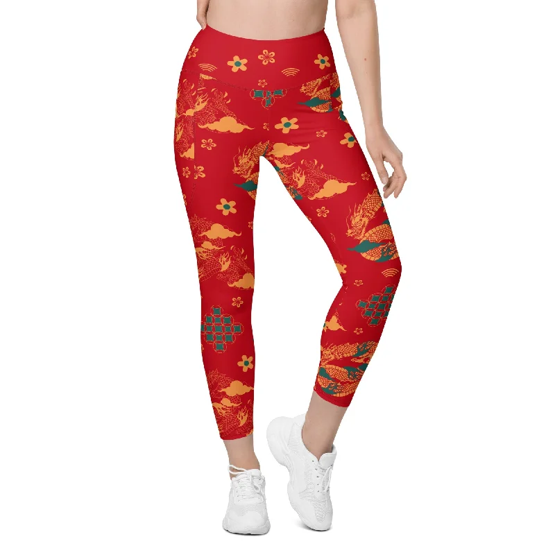 Chinese Dragon Leggings With Pockets Cashmere