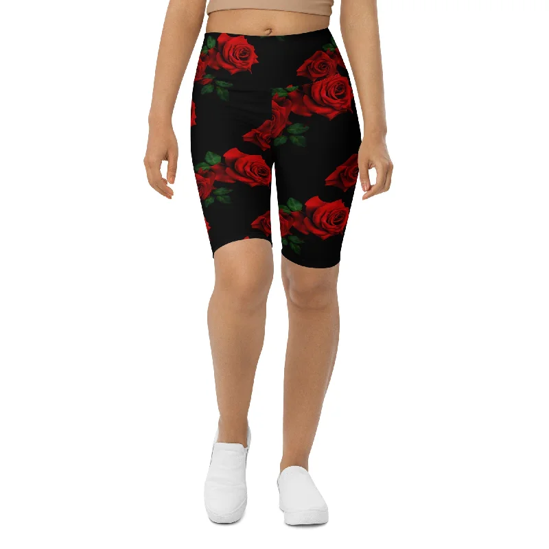 Red Roses Biker Shorts Modern Women's 