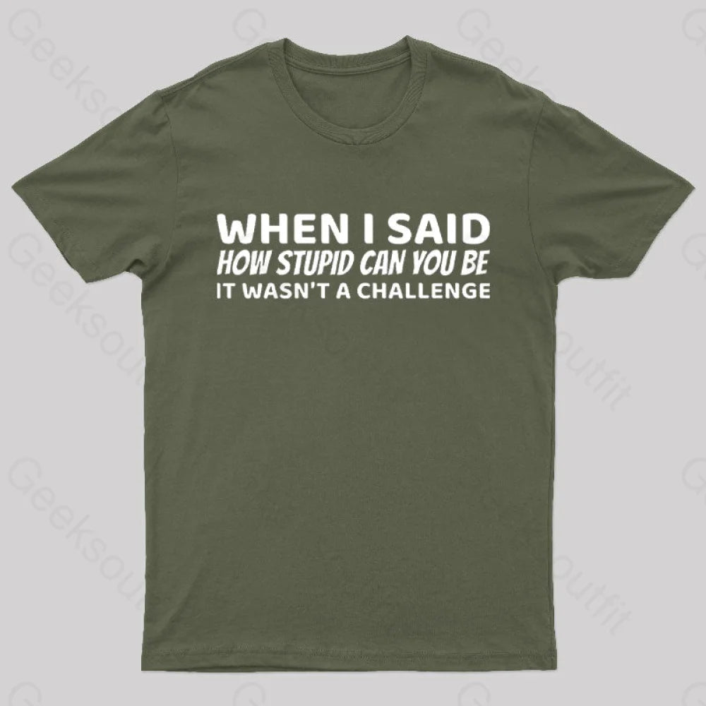 When I Said How Stupid Can You Be It Wasn't A Challenge Nerd T-Shirt Monochromatic All - in - one