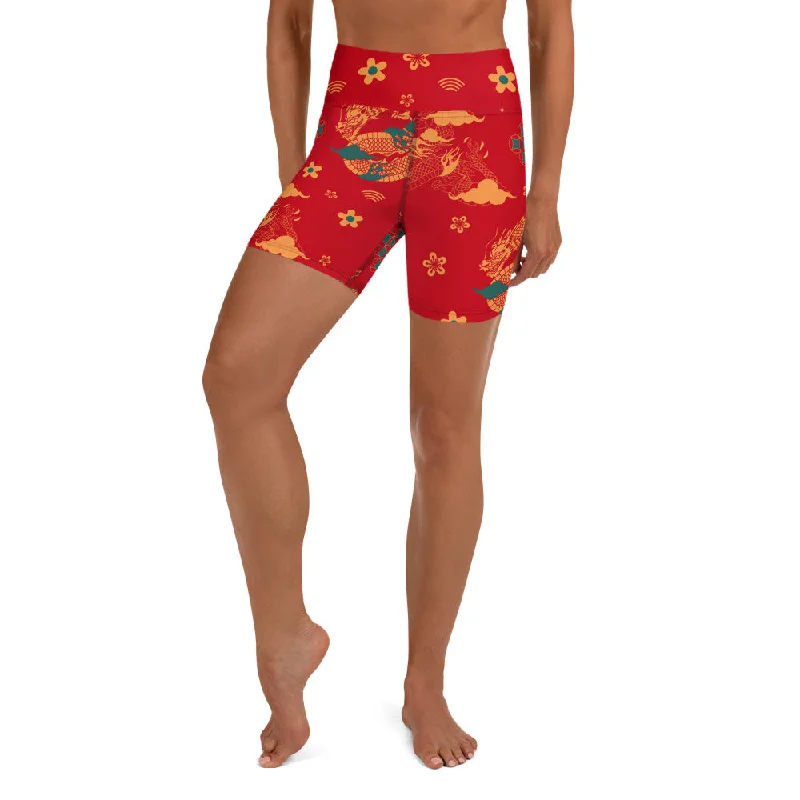 Chinese Dragon Yoga Shorts Cool Women's Distressed