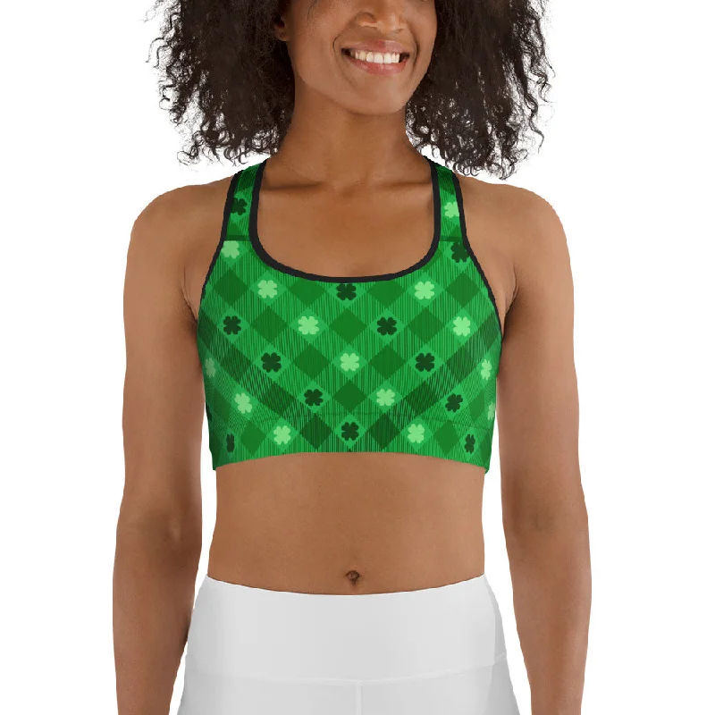 St. Patrick's Day Plaid Sports Bra Cozy Women's Sherpa - lined