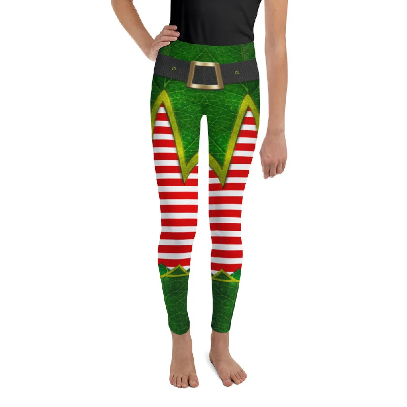 Christmas Elf Youth Leggings Unique Women's Upcycled
