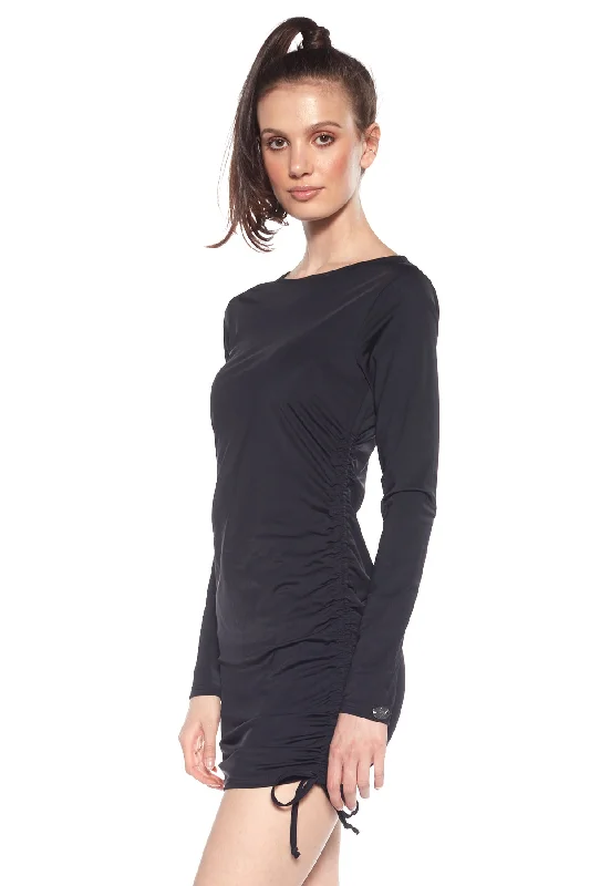 Long-Sleeved Cable-Shirred Dress - Black Athletic Women's 