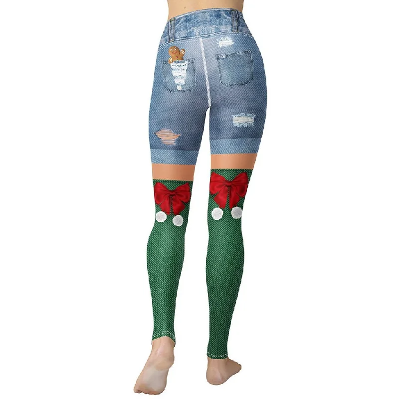 Christmas Denim Shorts Yoga Leggings Cool Women's Skate