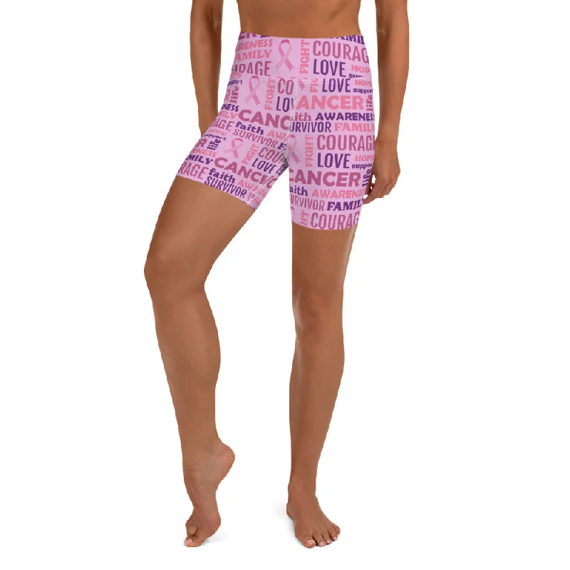 Breast Cancer Awareness Yoga Shorts Unique Women's Upcycled