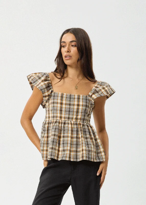 AFENDS Womens Check Out - Top - Moonbeam Check Rugged Women's Outdoor 