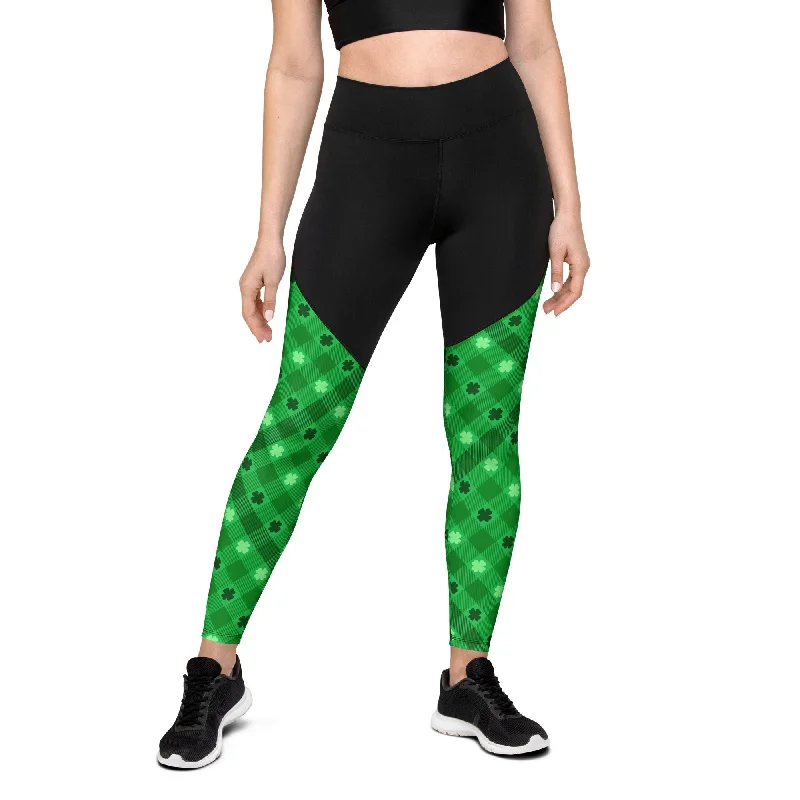 St. Patrick's Day Plaid Compression Leggings Modern Women's Tech