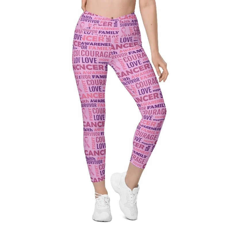 Breast Cancer Awareness Crossover Leggings With Pockets Elegant Women's 