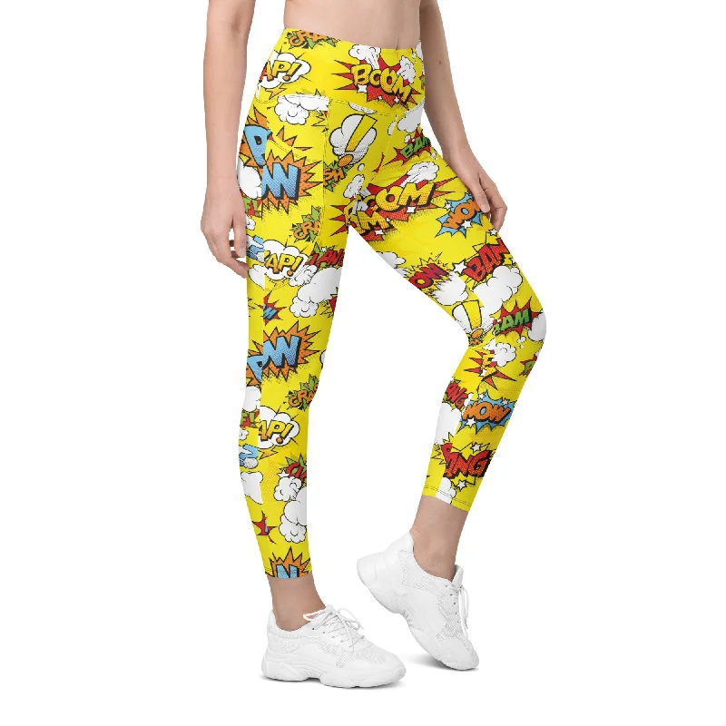 Yellow Pop Art Leggings With Pockets Refined Women's Velvet