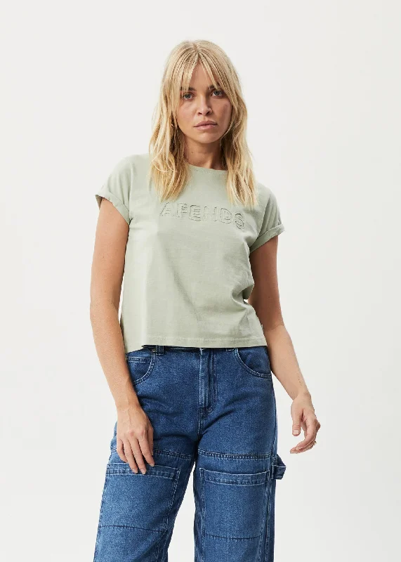 AFENDS Womens Cutback - Roll Cuff T-Shirt - Eucalyptus Stylish Women's Neon