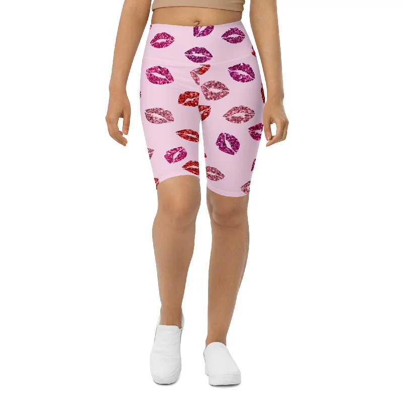 Glitter Print Kisses Biker Shorts Bohemian Women's Free