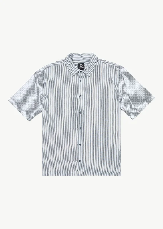 AFENDS Mens Intergalactic - Short Sleeve Shirt - Navy Stripe Laid - back Women's Style