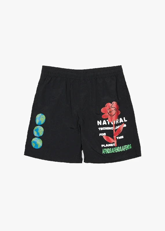 AFENDS Mens Technology - Swim Short 18" - Black Cool Women's Distressed