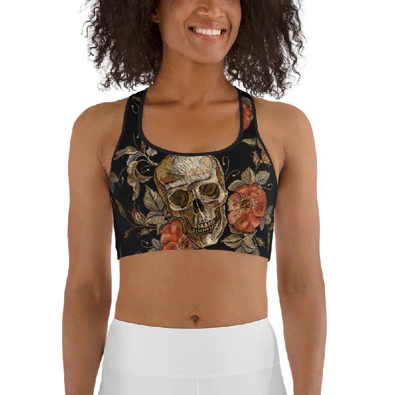 Embroidery Print Skull Sports Bra British Gentlewoman Style