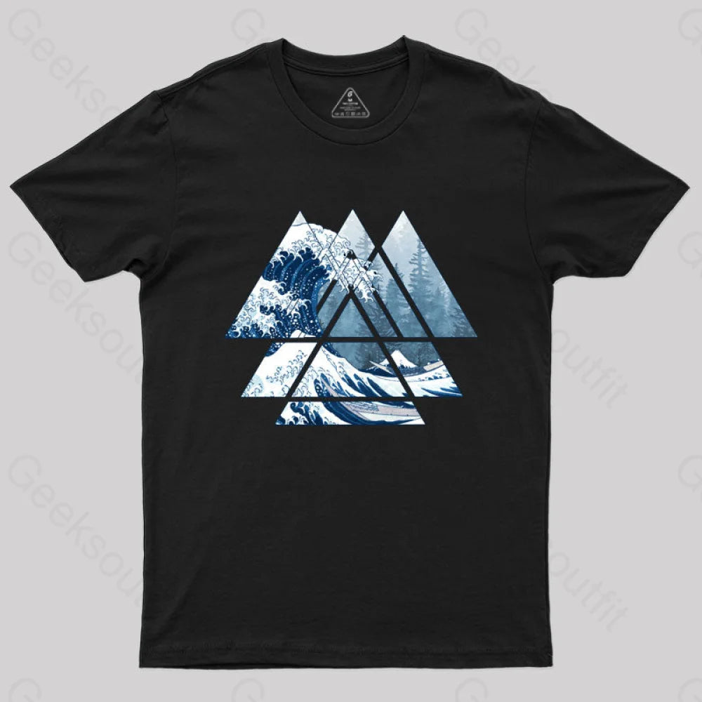 The Great Sacred Geometry Triangles - Misty Forest Wave T-Shirt Confident Women's High - fashion