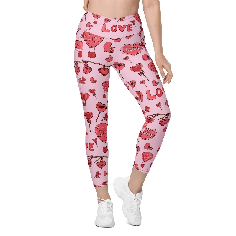 Pink Love Crossover Leggings With Pockets garde
