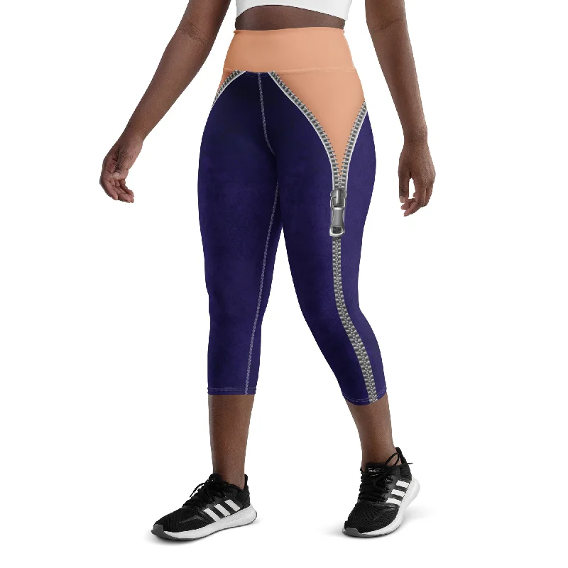 Open Zipper Yoga Capris Minimalist Women's Casual