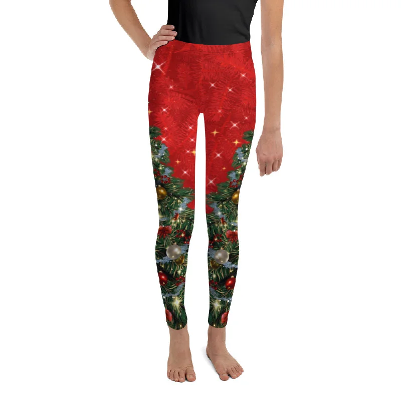 Sparkly Print Christmas Tree Youth Leggings Practical Women's Quick - dry