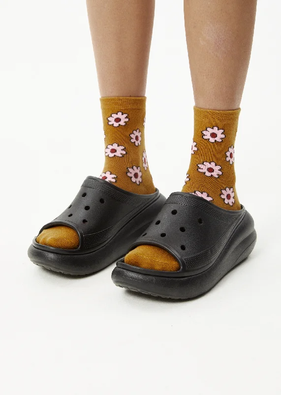 AFENDS Unisex Flower - Crew Socks - Mustard Practical Women's Multi - 