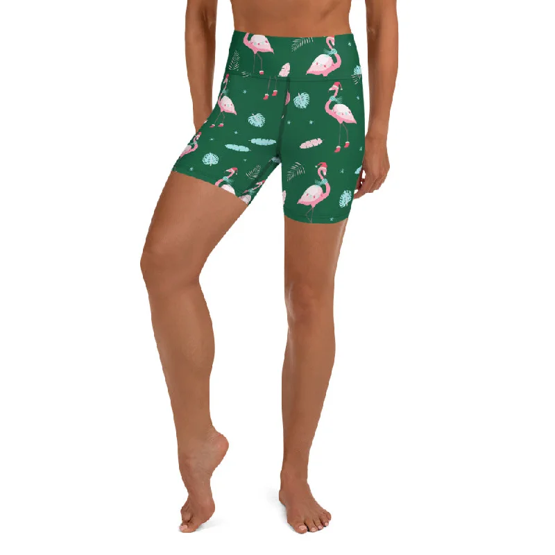 Christmassy Flamingos Yoga Shorts Bohemian Women's Free