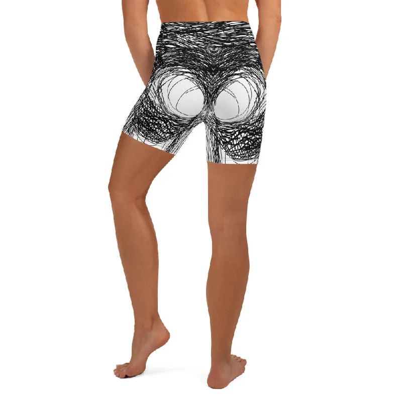 Hand Drawn Yoga Shorts Earthy Women's Hemp - based