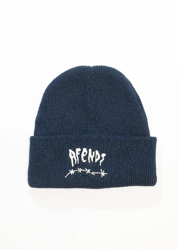 AFENDS Mens Barbwire - Beanie - Navy Classic Women's Pin - striped