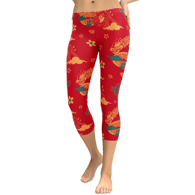 Chinese Dragon Capris Sleek Women's Metallic