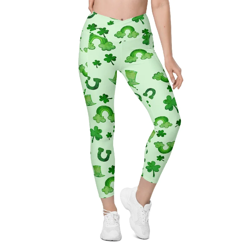 Watercolor St. Patrick's Day Crossover Leggings With Pockets Sharp Women's Italian