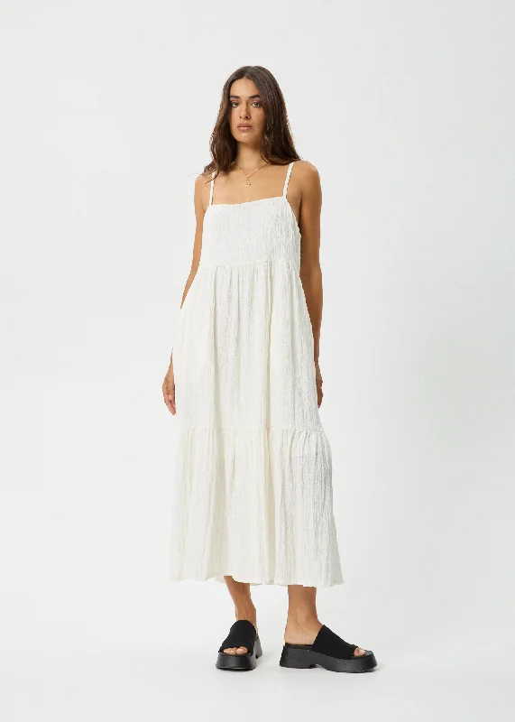 AFENDS Womens Calm - Seersucker Maxi Dress - White British Gentlewoman Style