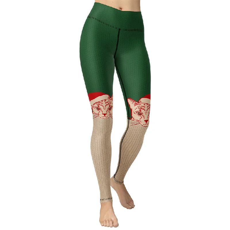 Santa Cat Yoga Leggings Traditional Women's Wool