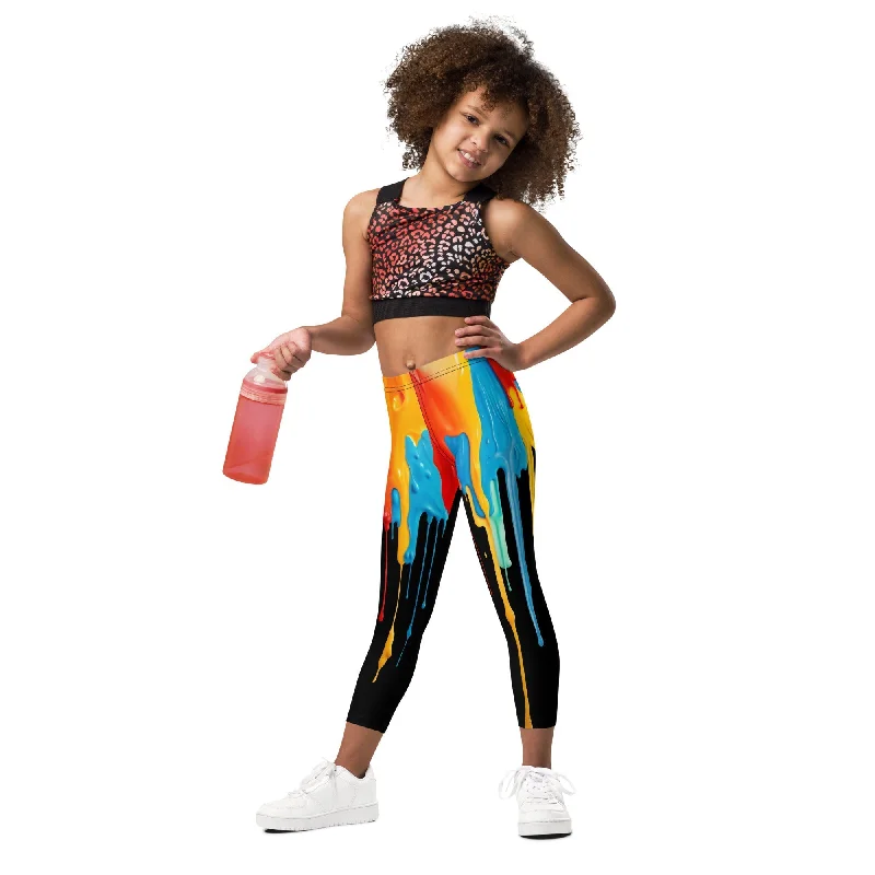 Dripping Color Kid's Leggings Athletic Women's High - 