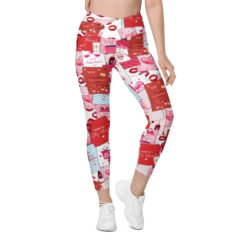 Valentine's Day Cards Crossover Leggings With Pockets Dynamic Women's Moto