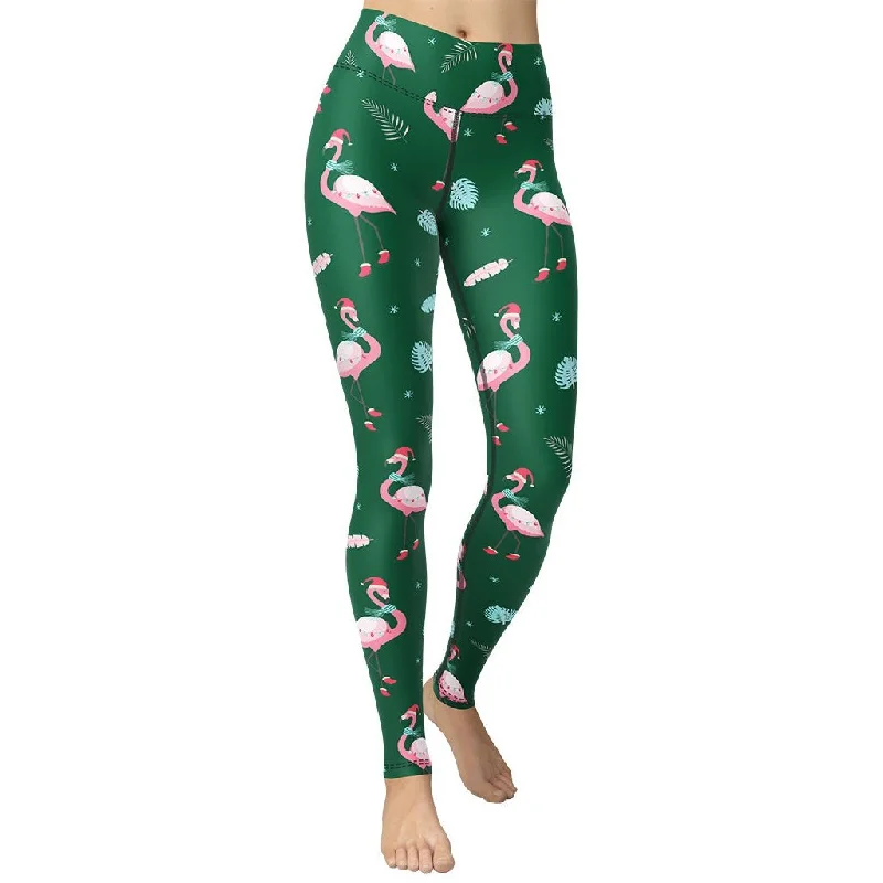 Christmassy Flamingos Yoga Leggings Trendy Women's 