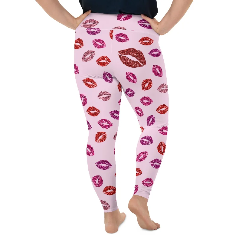 Glitter Print Kisses Plus Size Leggings Sharp Women's Italian