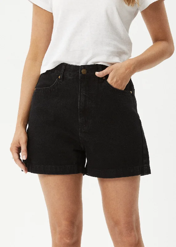 AFENDS Womens Seventy Threes - Denim Shorts - Washed Black Relaxed Women's Beachy