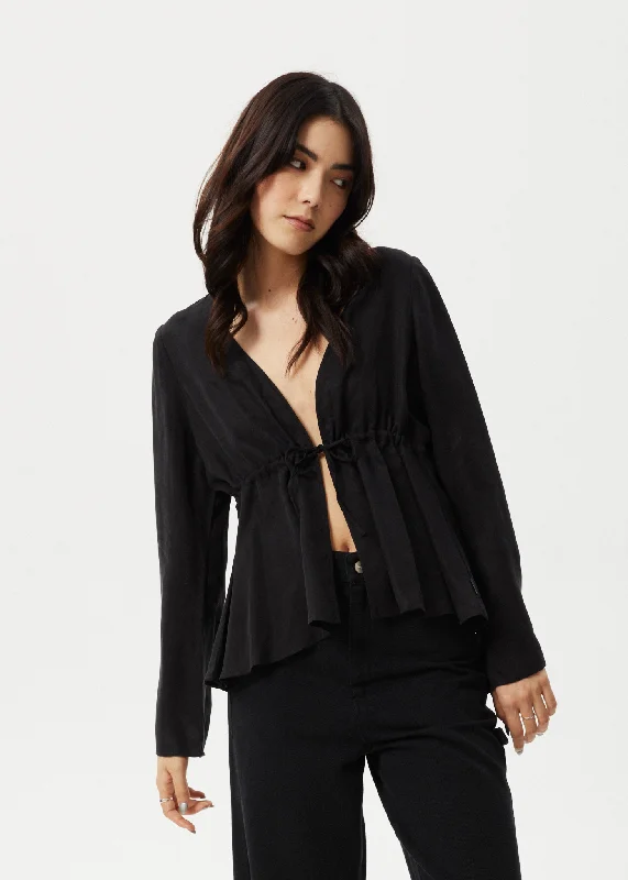 AFENDS Womens Grace - Cupro Tie Blouse - Black Refined Women's Classic 