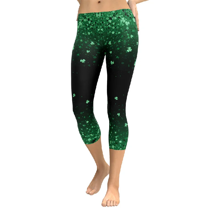 St. Patrick's Day Glitter Print Capris Monochromatic Office Style