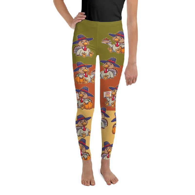 Colorful Turkey Print Youth Leggings Disco