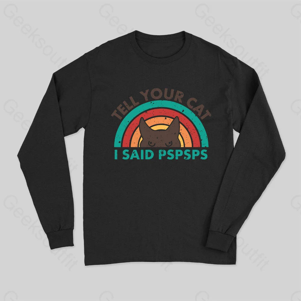 Tell Your Cat Top Retro Cat Rainbow Long Sleeve T-Shirt Cool Women's Skate