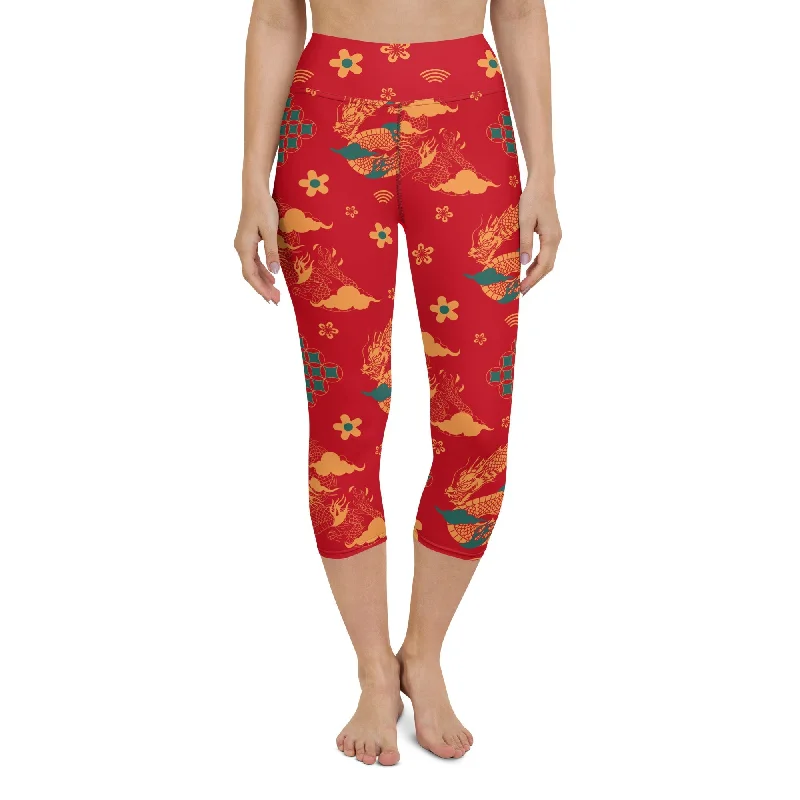 Chinese Dragon Yoga Capris Sporty Women's Tennis