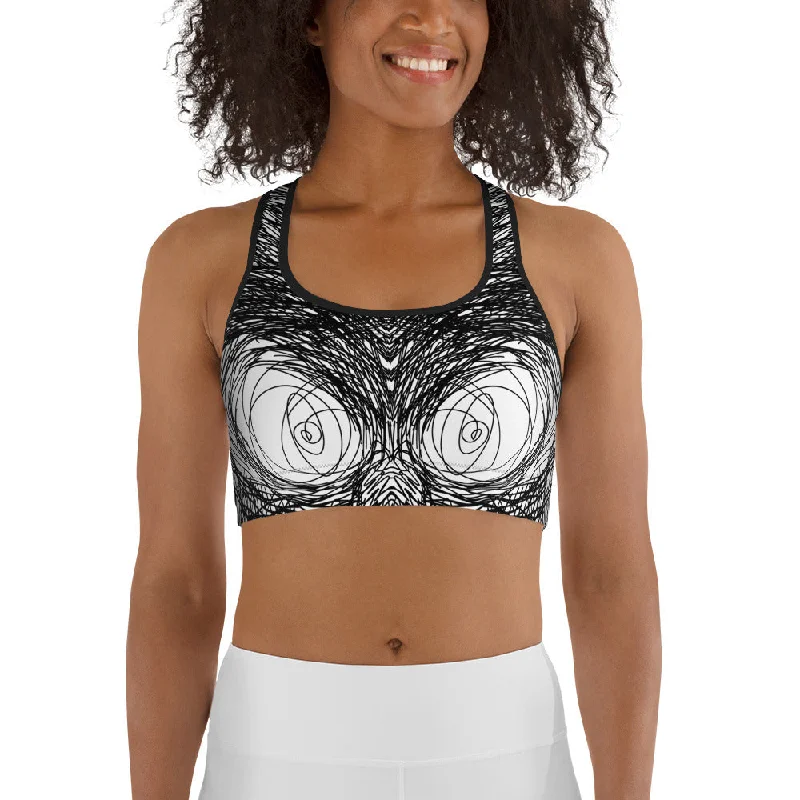 Hand Drawn Sports Bra Dapper Women's Bow - adorned