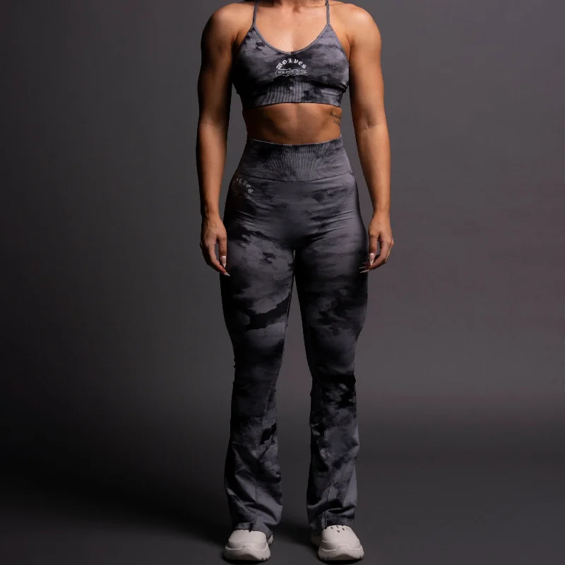 Riders "Everson Seamless" Gracie Flare Scrunch Leggings in Black Ghost Clouds Luxurious Women's High -  end